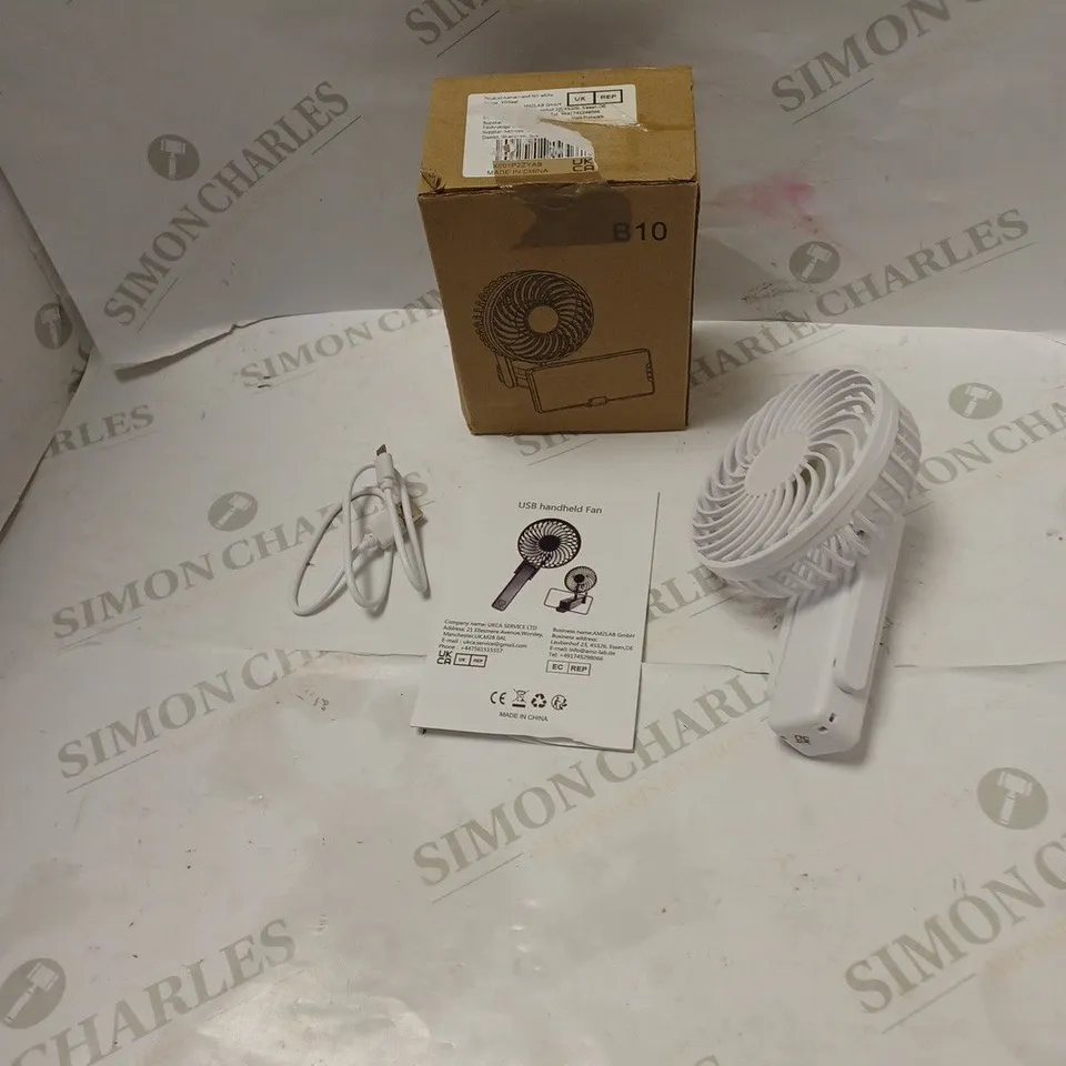 BOXED HANDHELD FAN - MODEL B10 - WITH USB CABLE AND INSTRUCTIONS