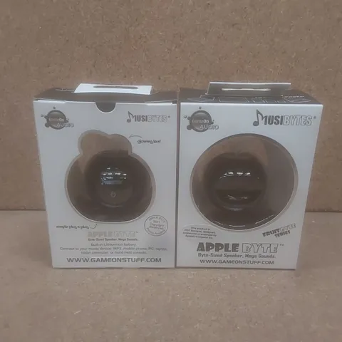 BOX OF APPROX 48 x BRAND NEW MUSIBYTES APPLE FRUIT BYTE PLUG & PLAY MINI SIZED SPEAKERS - BLACK