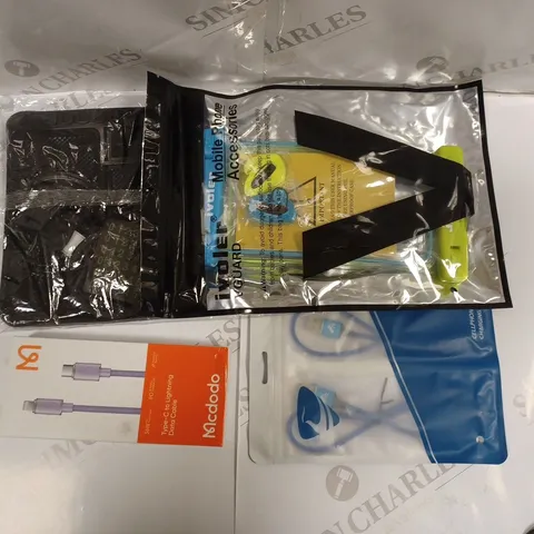 BOX OF ASSORTED MOBILE PHONE ACCESSORIES TO INCLUDE IVOLER VGUARD PACK, MOBILE PHONE HOLDER ANTI-SLIP PAD, USB-C TO LIGHTNING DATA CABLE