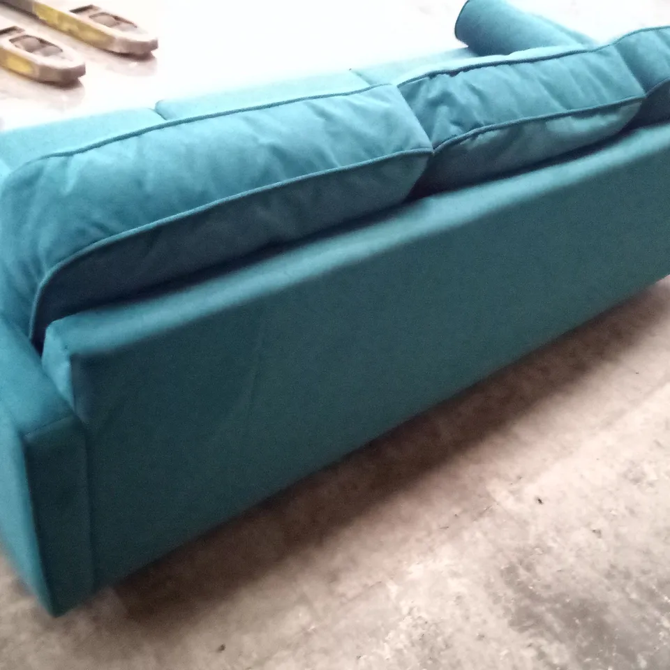 QUALITY THE LOUNGE CO DESIGNER  EDIE 3 SEATER SOFA - TEAL FABRIC