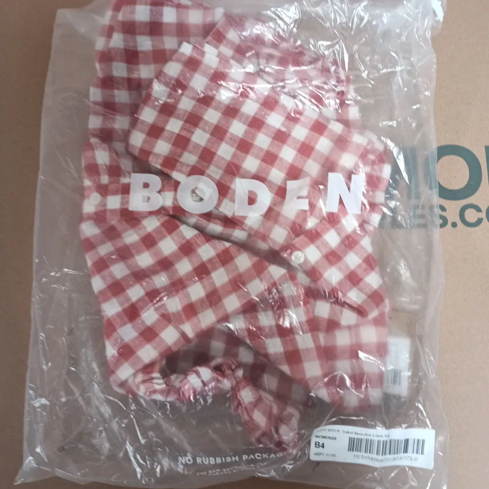 BAGGED BODEN ISABEL SLEEVELESS LINEN TOP IN RED/WHITE - SIZE 8