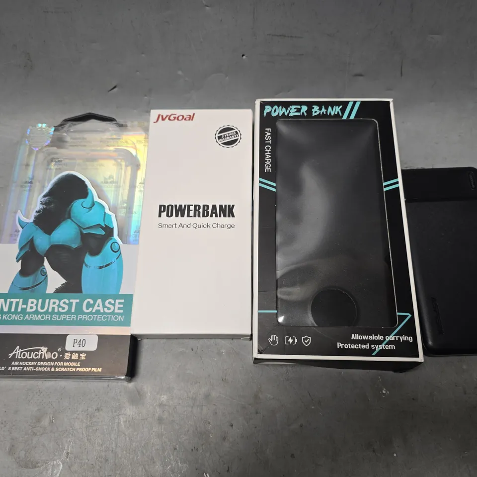 APPROXIMATELY 10 ASSORTED ITEMS TO INCLUDE - POWER BANK , ANTI BURST CASE ETC