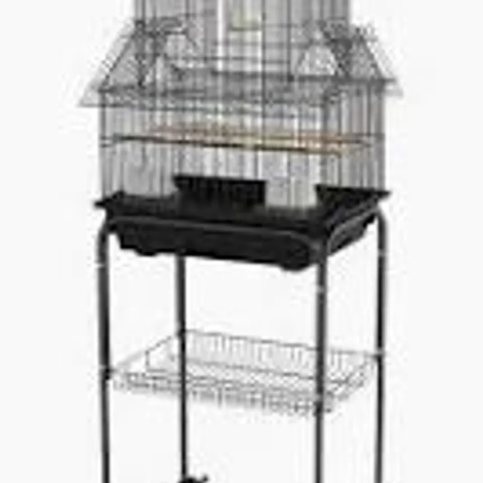 BOXED PAWHUT METAL BIRD CAGE WITH PLASTIC SWING PERCH FOOD CONTAINER TRAY HANDLE FOR FINCH CANARY BUDGIE 50.5 X 40 X 63CM BLACK