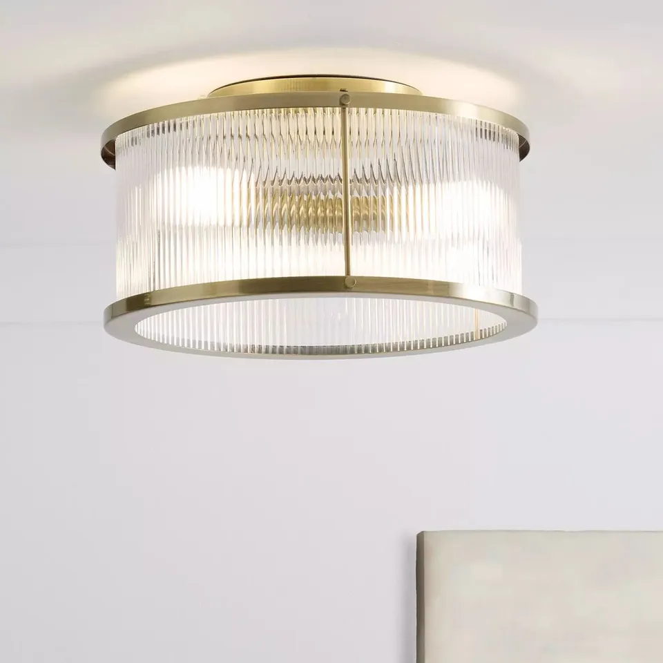 SEMI-FLUSH RIBBED GLASS CEILING LIGHT SHADE