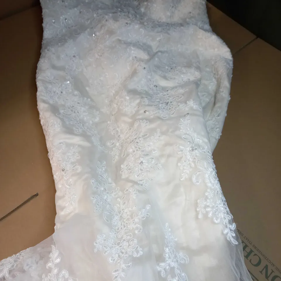 DESIGNER CHAMPAGNE SATIN/NET LACE DETAILED WEDDING DRESS