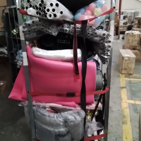 CAGE OF ASSORTED HOUSEHOLD GOODS AND PRODUCTS TO INCLUDE;DOG CAGE,SUITCASE,WIFI EXTENDER