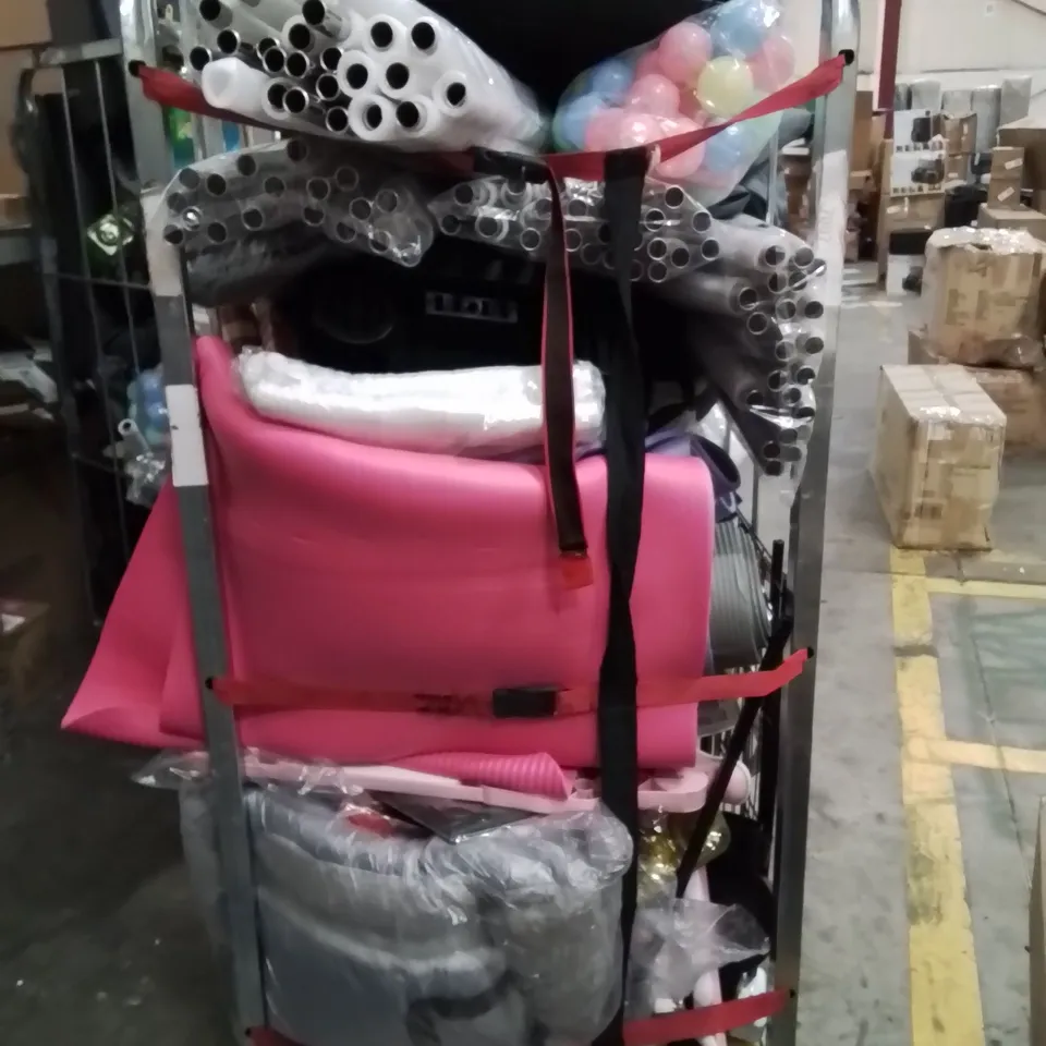 CAGE OF ASSORTED HOUSEHOLD GOODS AND PRODUCTS TO INCLUDE;DOG CAGE,SUITCASE,WIFI EXTENDER 