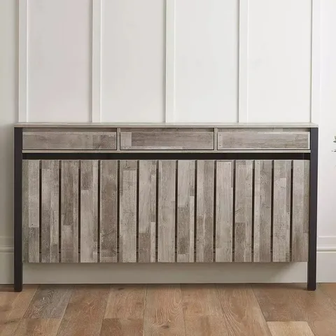 BOXED LINLEY LARGE 3 DRAWER RADIATOR COVER - WOOD EFFECT & GREY (1 BOX)