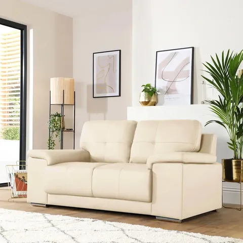 BOXED KANSAS 2-SEATER SOFA - IVORY PREMIUM FAUX LEATHER
