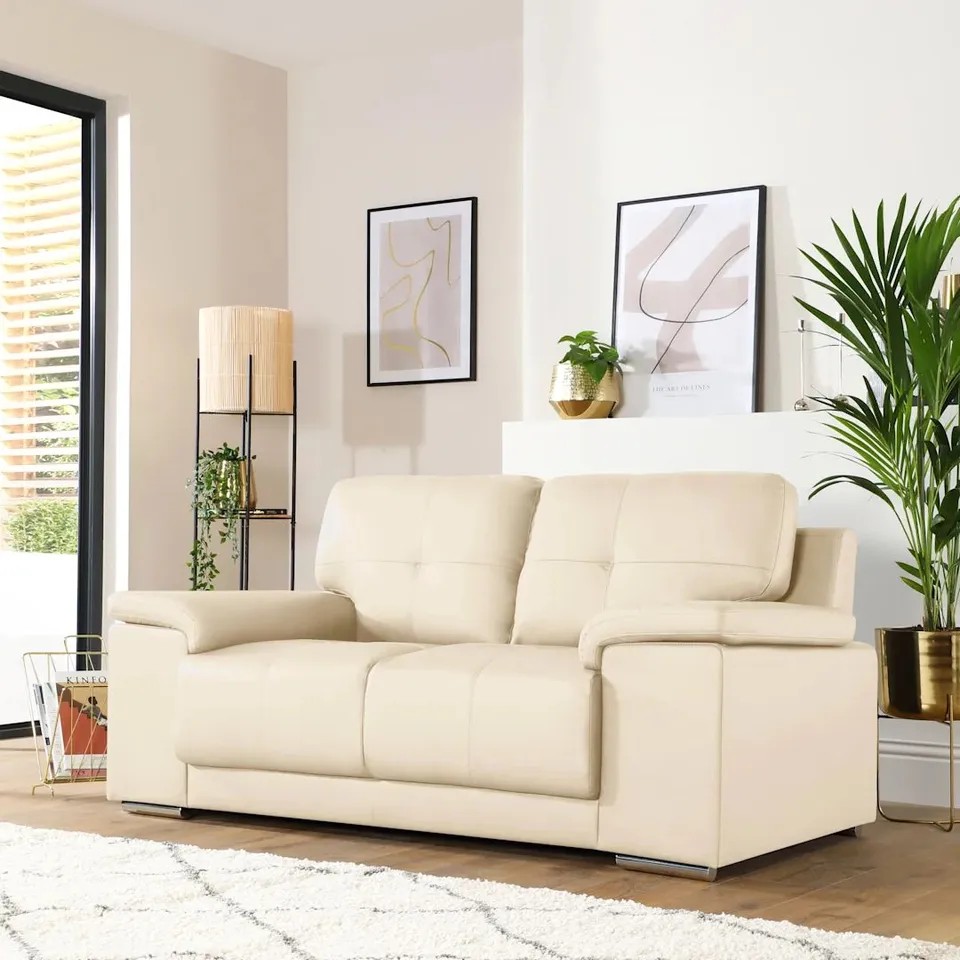 BOXED KANSAS 2-SEATER SOFA - IVORY PREMIUM FAUX LEATHER