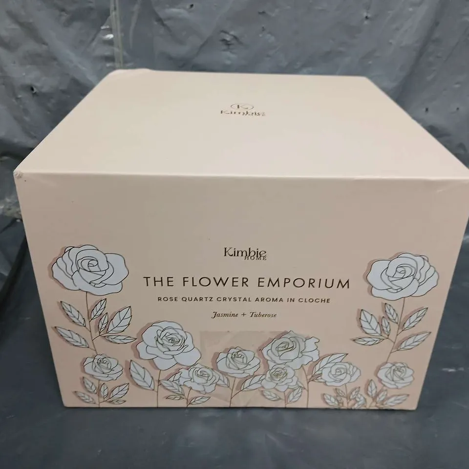 BOXED KIMBIE HOME THE FLOWER EMPORIUM ROSE QUARTZ CRYSTAL AROMA IN CLOCHE