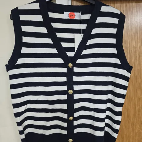 & MAISI STRIPED SLEEVELESS CARDIGAN VEST – NAVY & WHITE 