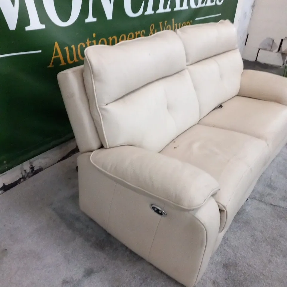 DESIGNER ITALIAN MADE LUGANO CREAM LEATHER ELECTRIC RECLINING THREE SEATER SOFA