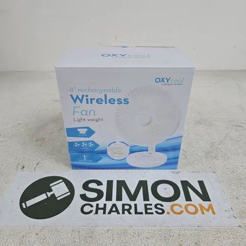 BOXED OXYCOOL 8" RECHARGEABLE WIRELESS FAN