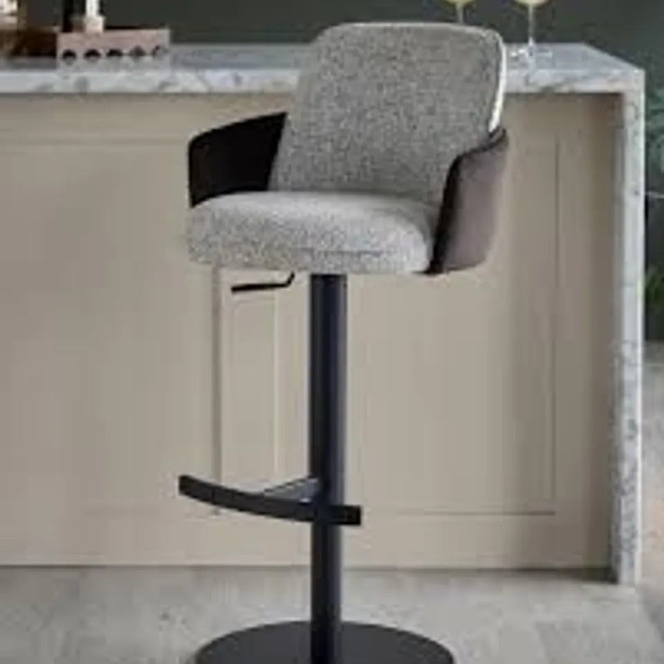 BOXED DANETTI WREN GREY FABRIC AND MOCHA VELVET GAS LIFT BAR STOOL
