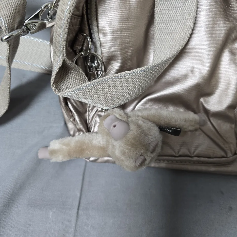 KIPLING METALLIC SILVER CROSSBODY BAG WITH MONKEY CHARM