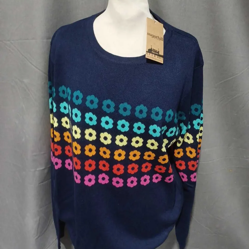 SUGARHILL RITA JUMPER IN NAVY RAINBOW FLOWERS SIZE 16