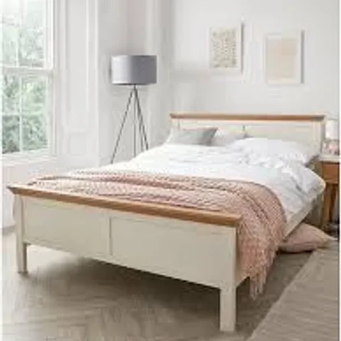 BOXED HANNA KING SIZE BED FRAME - CREAM/OAK (2 BOXES)