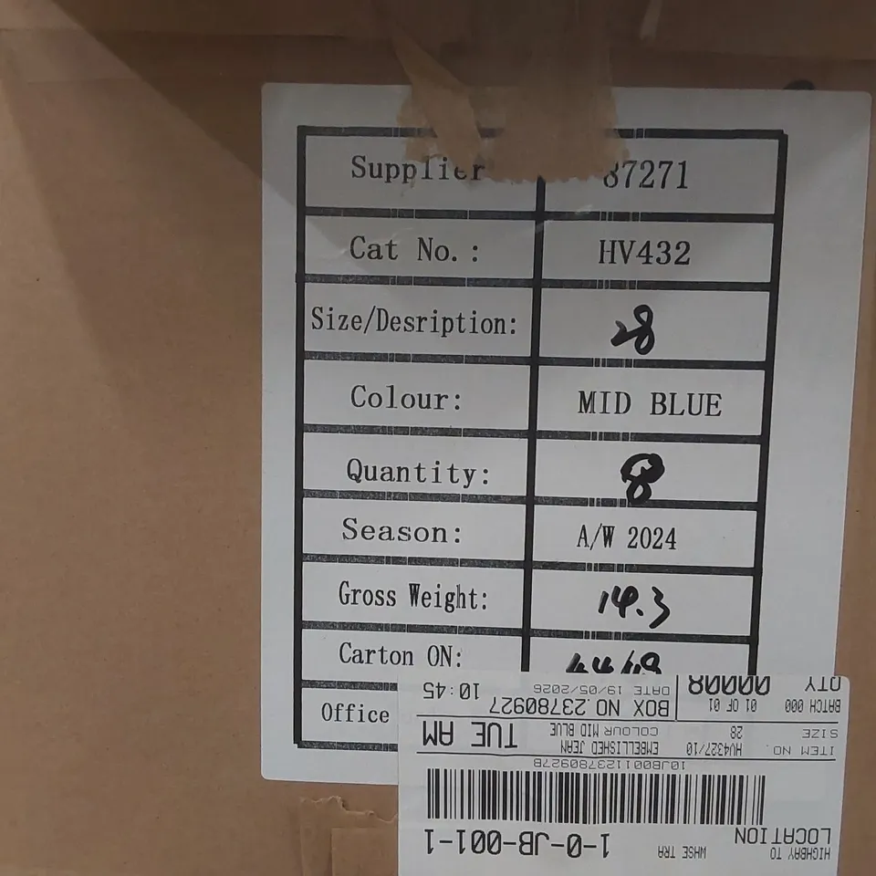 BOX CONTAINING APPROXIMATELY 8x BRAND NEW SIMPLY BE MID BLUE EMBELLISHED DENIM SKIRTS - SIZE 28