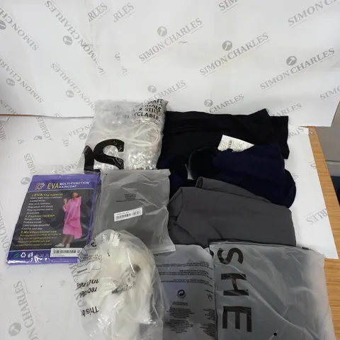 LARGE BOX OF ASSORTED CLOTHING ITEMS IN VARIOUS COLOURS AND SIZES INCLUDING TROUSERS , TOPS AND JUMPERS 