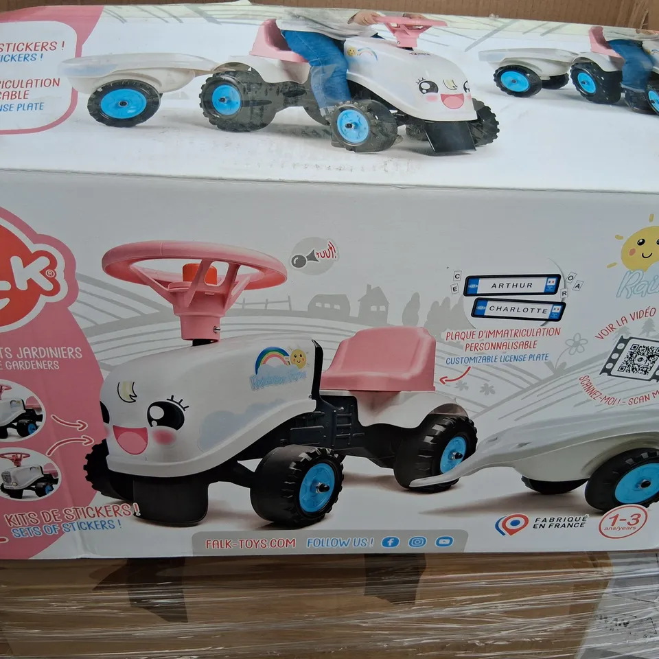 BOXED RAINBOW FARM RIDE-ON TRACTOR WITH TRAILER RRP £39