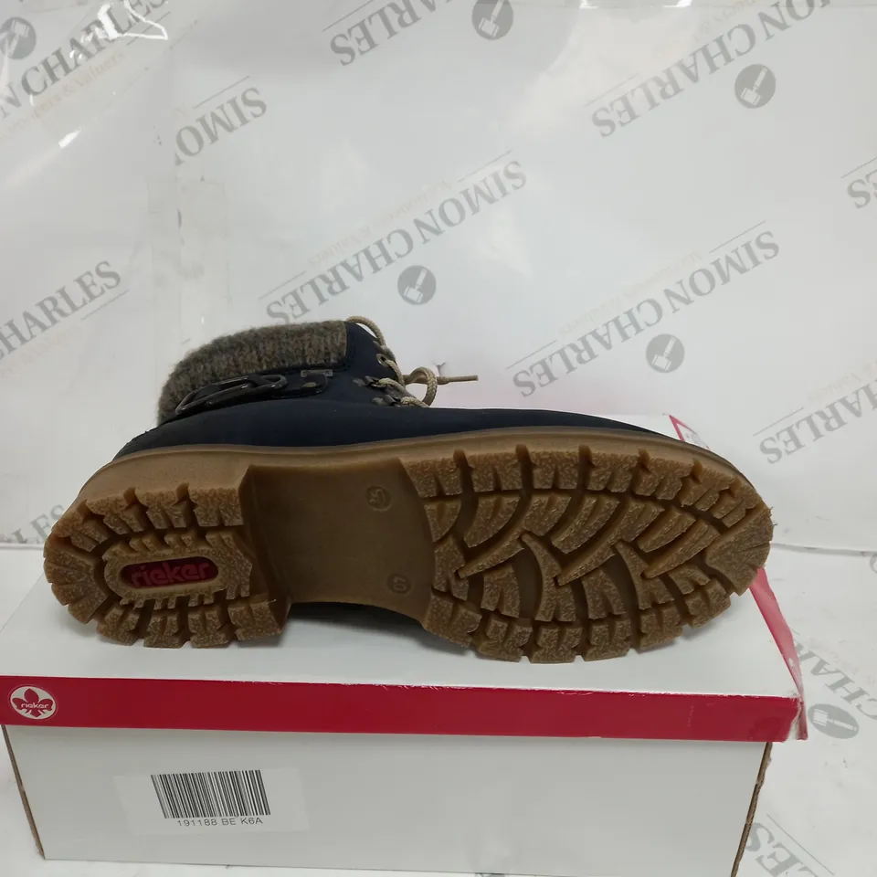 RIEKER MULTI-COLOURED CUFFED HIKING BOOTS IN BLUE - UK SIZE 6.5