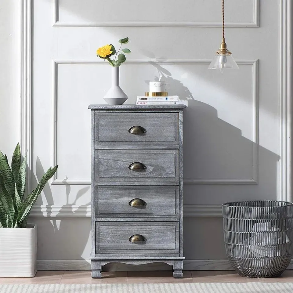 BOXED ALLISON 4 DRAWER 45CM W CHEST OF DRAWERS IN GREY- 51X36X85.5 CM 