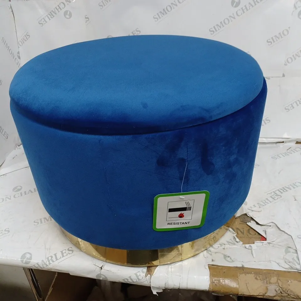 ALISON CORK ROUND VELVET STORAGE OTTOMAN CLASSIC BLUE