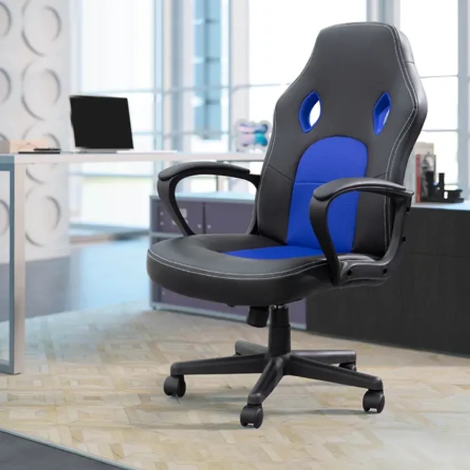 BOXED BLUE UPHOLSTERY GAMING CHAIR 