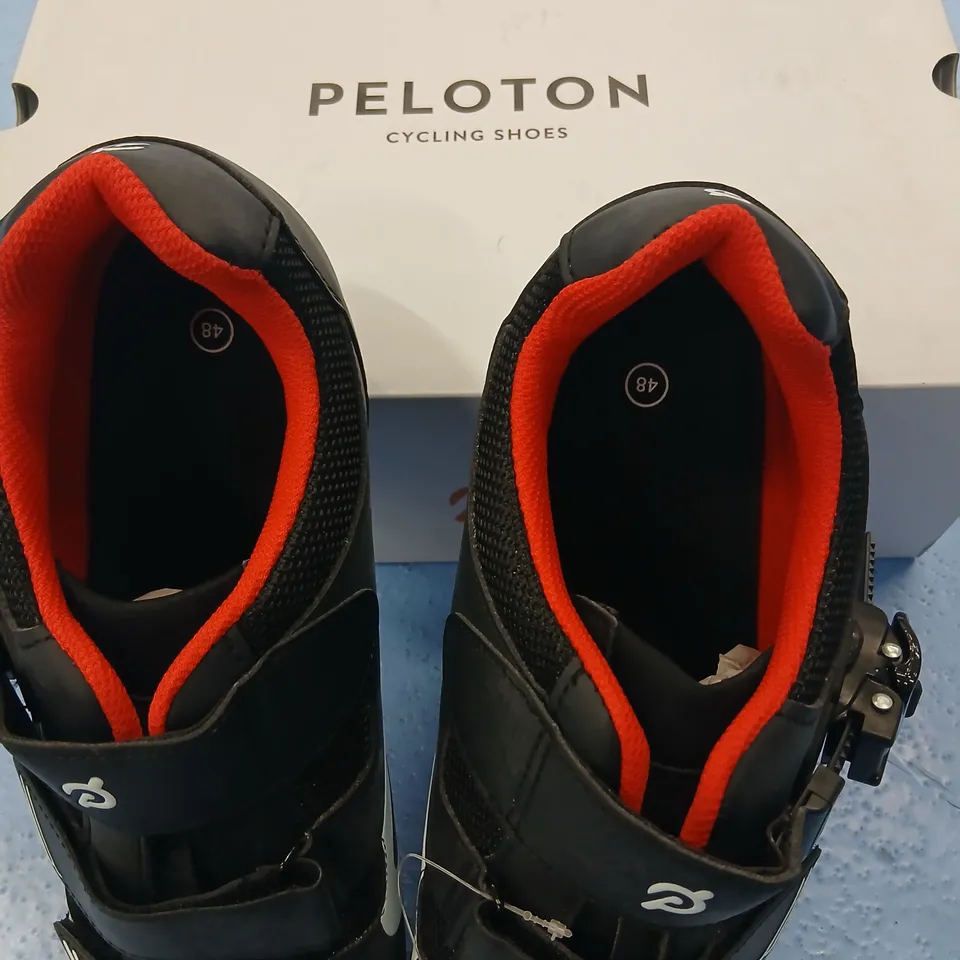 PELOTON CYCLING SHOES – BLACK WITH RED LINING SIZE 48