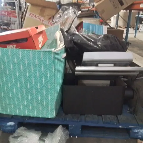 PALLET OF ASSORTED HOUSEHOLD GOODS AND PRODUCTS TO INCLUDE;TASSIMO COFFEE MACHINE,LCD MONITOR,PAIR OF TRAINERS 