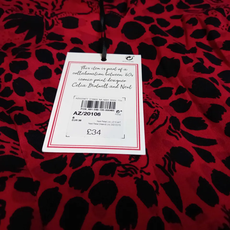 NEXT RED/BLACK PRINT SMOCK DRESS - SIZE 8