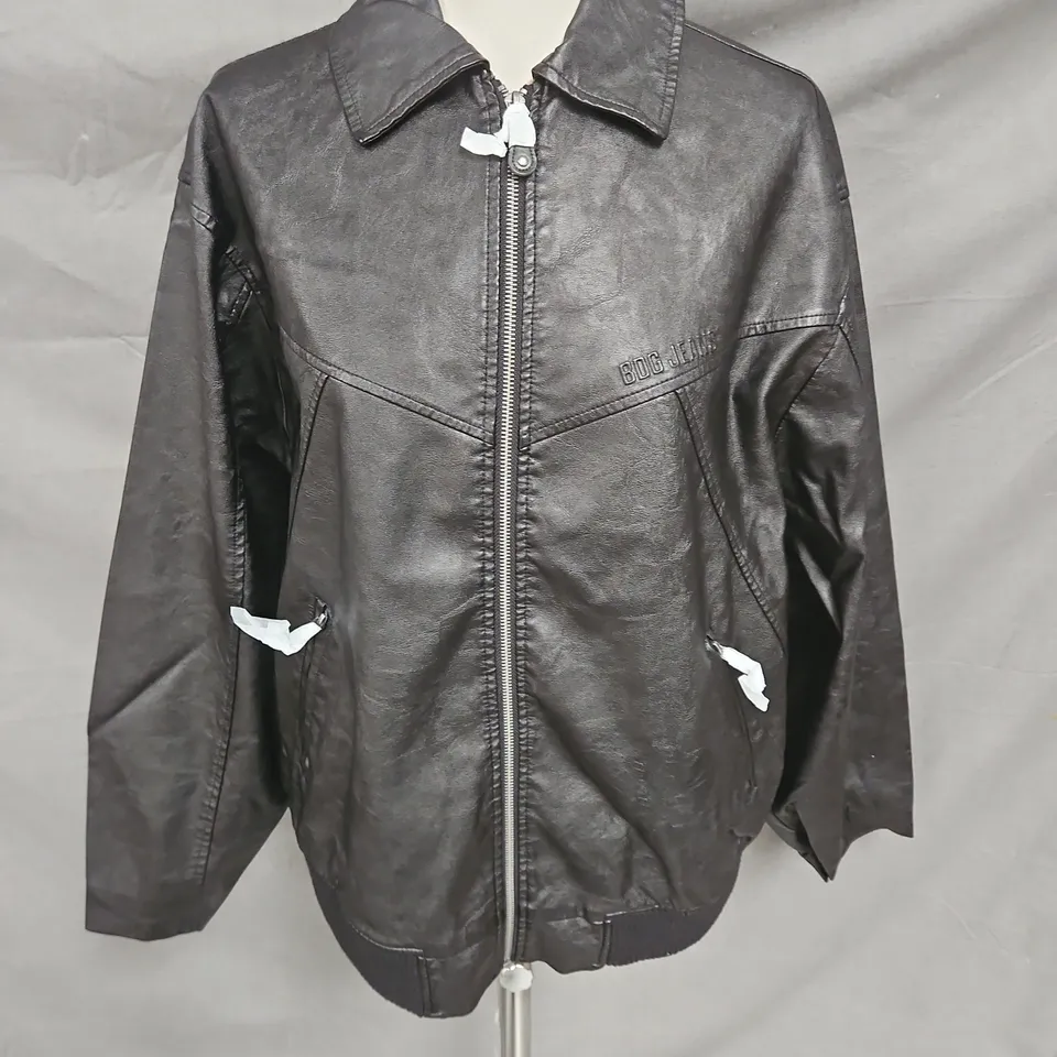 BDG PU BOMBER JACKET IN BLACK SIZE M