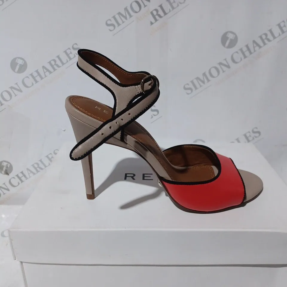 BOXED REISS MARGOT STRAP CORAL RED HEELS - SIZE 5