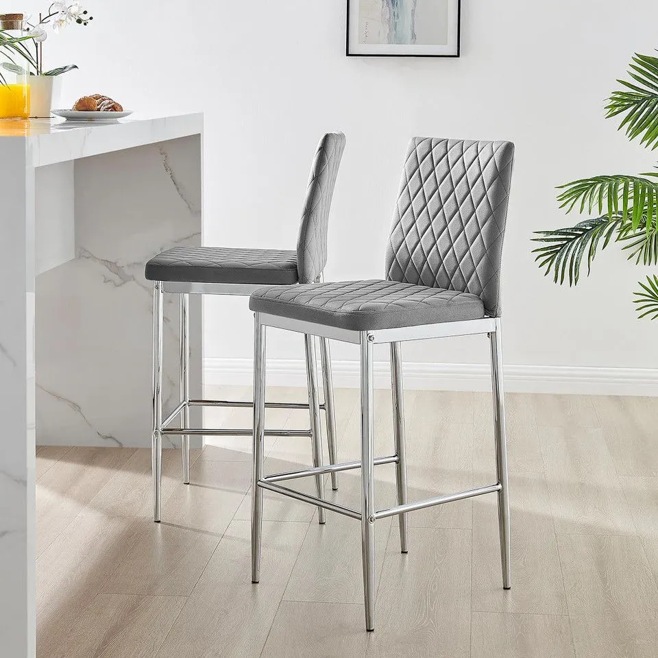 BOXED SET OF 2 MILAN BAR STOOLS GREY VELVET AND SILVER LEGS (1 BOX)