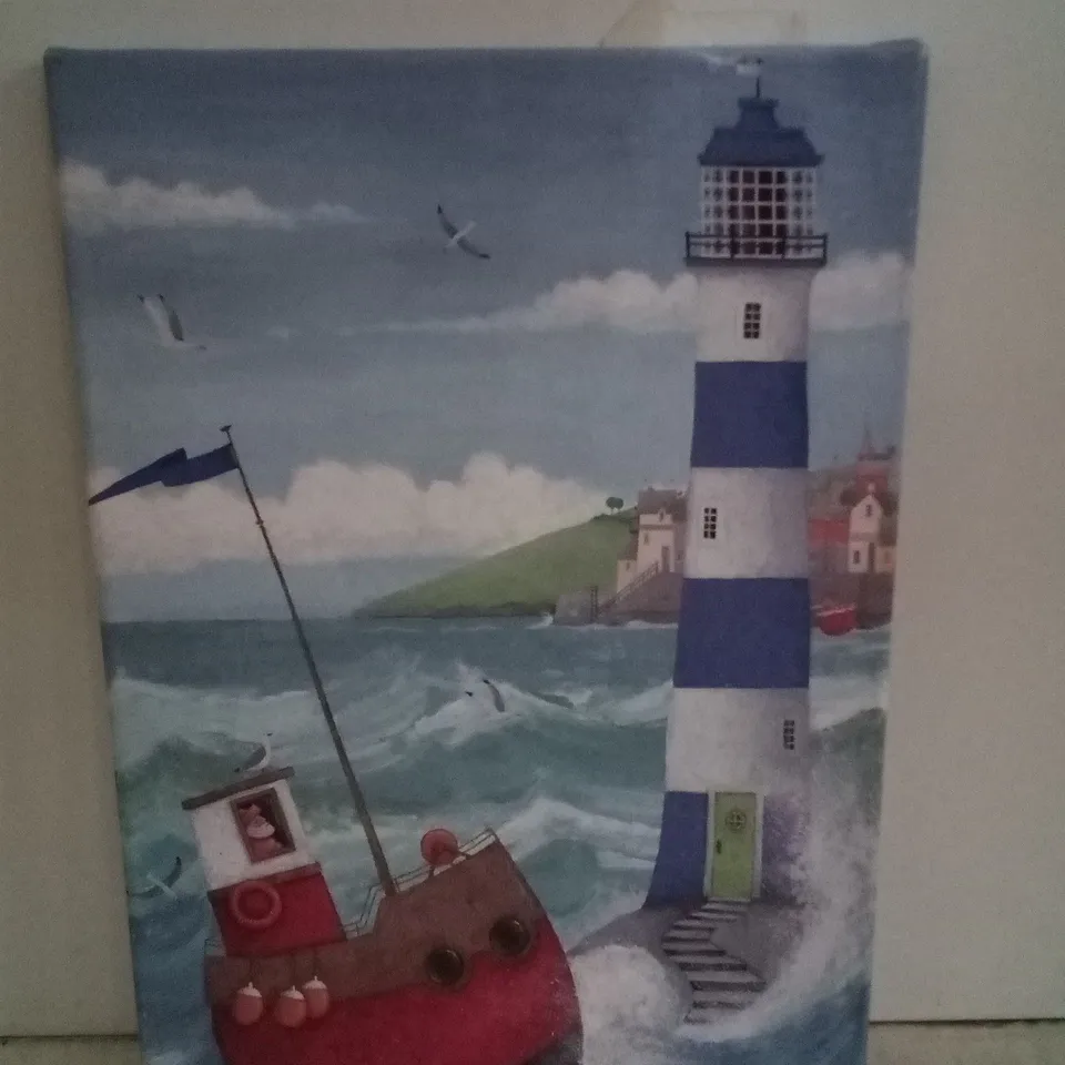 BLUE LIGHTHOUSE BY PETER ADDERLEY - WRAPPED CANVAS PRINT 