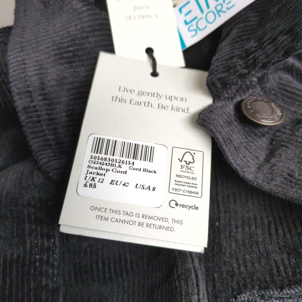 NOBODY'S CHILD SCALLOP CORD JACKET, BLACK – UK 12 (EU 40, USA 8)