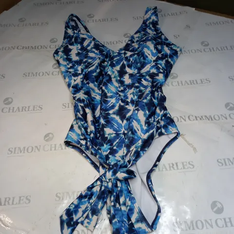JAC JOSSA BLUE ABSTRACT PRINT PLUNGE BELTED SWIMSUIT SIZE 12