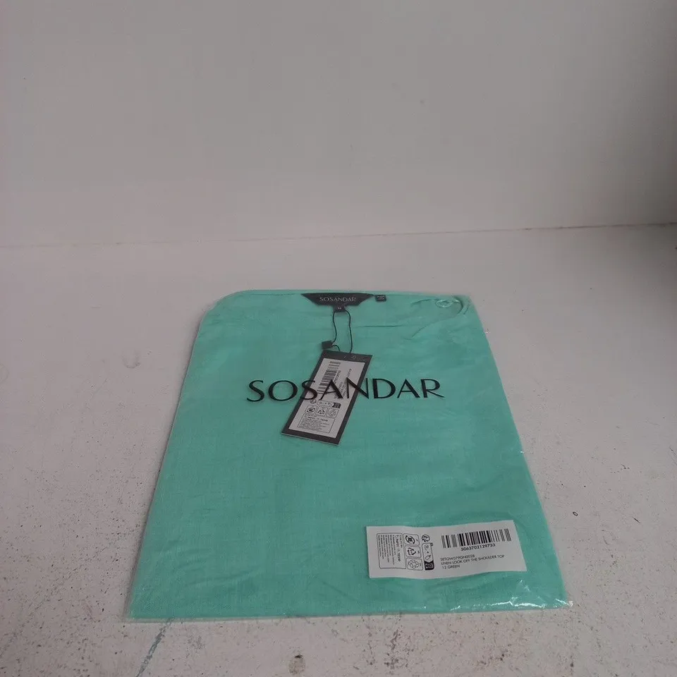 SOSANDAR LINEN LOOK OFF THE SHOULDER TOP GREEN SIZE 12