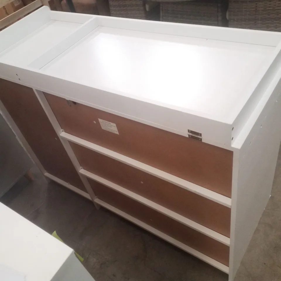 WHITE CHEST OF DRAWERS, BABY CHANGING UNIT WITH 5 DRAWERS & STORAGE SHELVES, 120W X 49.5D X 91.8H CM BABY CLOTHES STORAGE CABINET DRESSER FOR BEDROOM, BABY ROOM