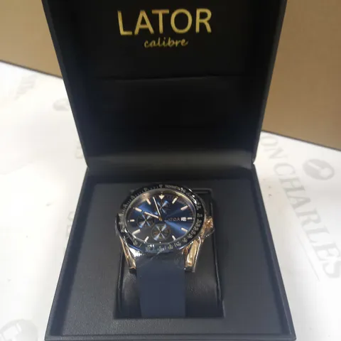 LATOR CALIBRE BLUE DIAL RUBBER STRAP WATCH