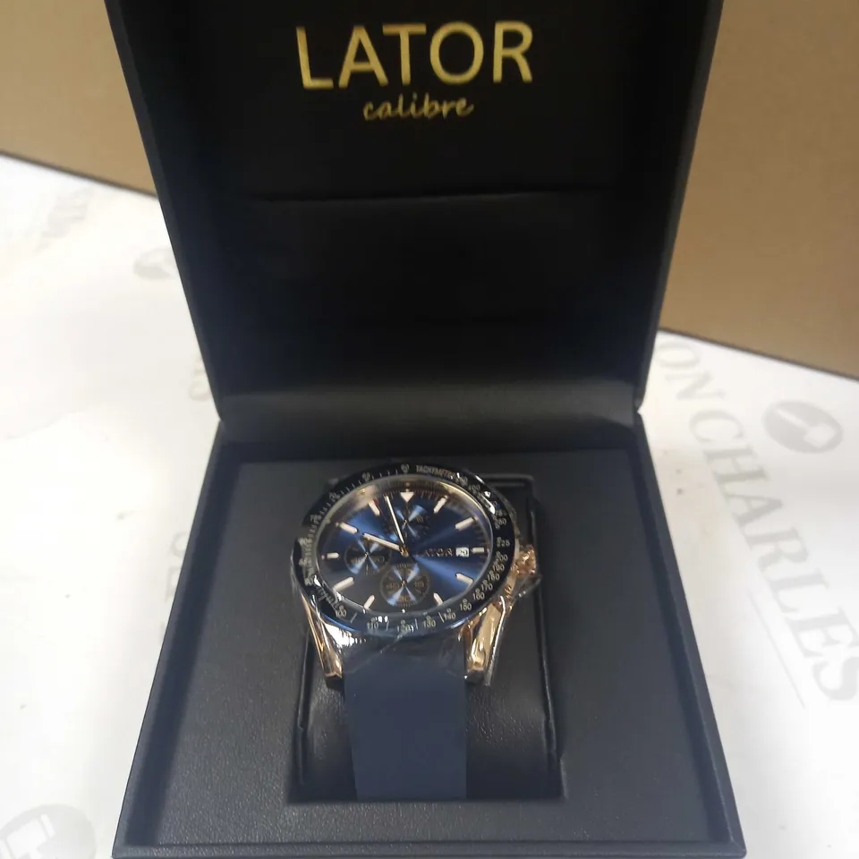 LATOR CALIBRE BLUE DIAL RUBBER STRAP WATCH RRP £500
