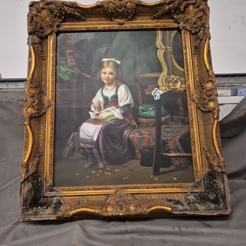 FRAMED PAINTING OF A GIRL IN TRADITIONAL DRESS