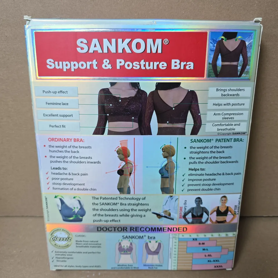 BOX OF APPROXIMATELY 15 SANKOM POSTURE AND SUPPORT BRAS SIZE M & L
