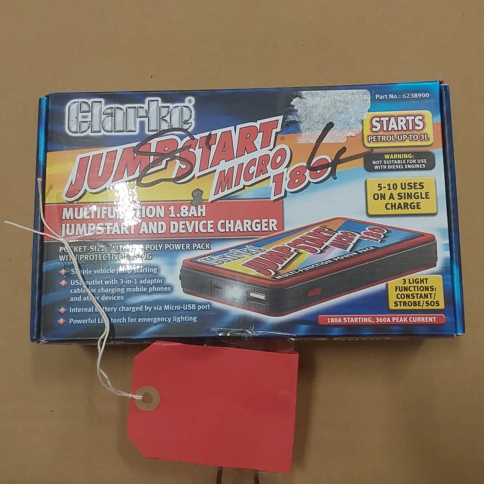 BOXED CLARKE JSM180 MULTIFUNCTION MICRO JUMPSTART/PORTABLE DEVICE CHARGER POWER PACK