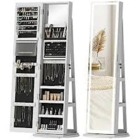 BOXED HOMCOM STORAGE JEWELLERY CABINET, WITH MIRROR AND LIGHTS - WHITE (1 BOX)