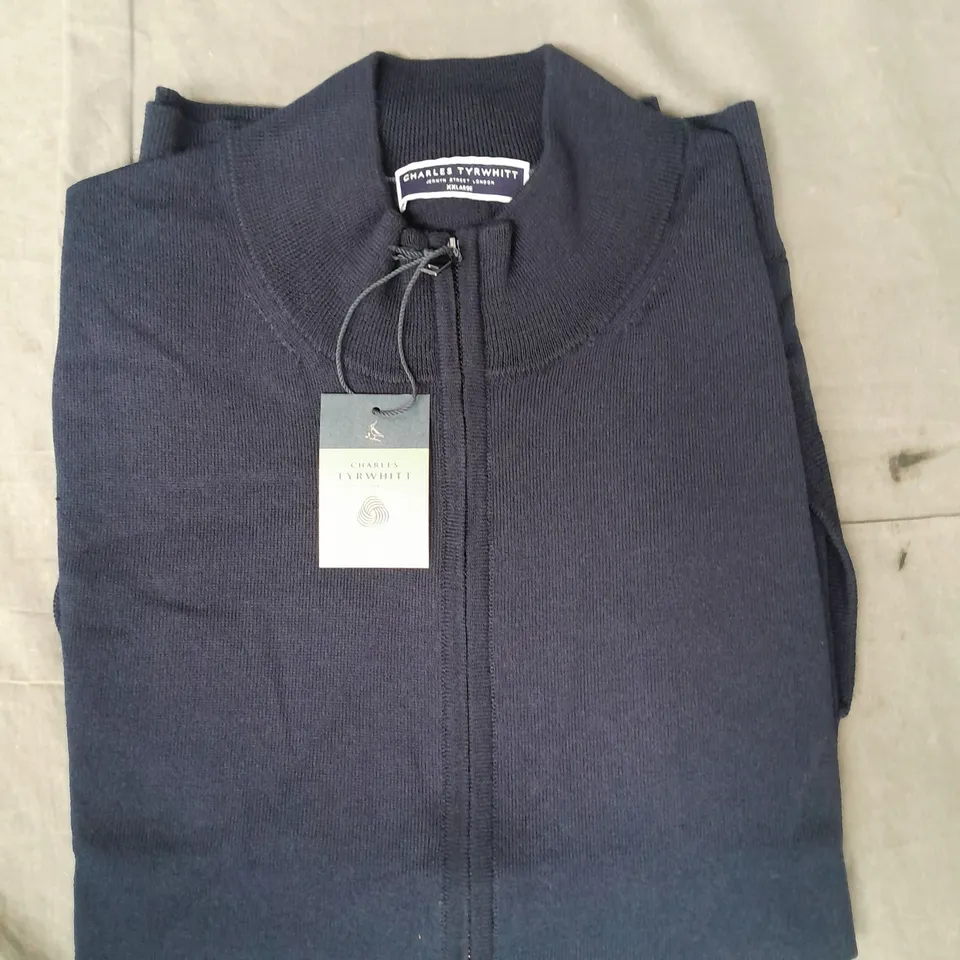 CHARLES TYRWHITT PURE MERINO ZIP GILET IN NAVY SIZE XXL