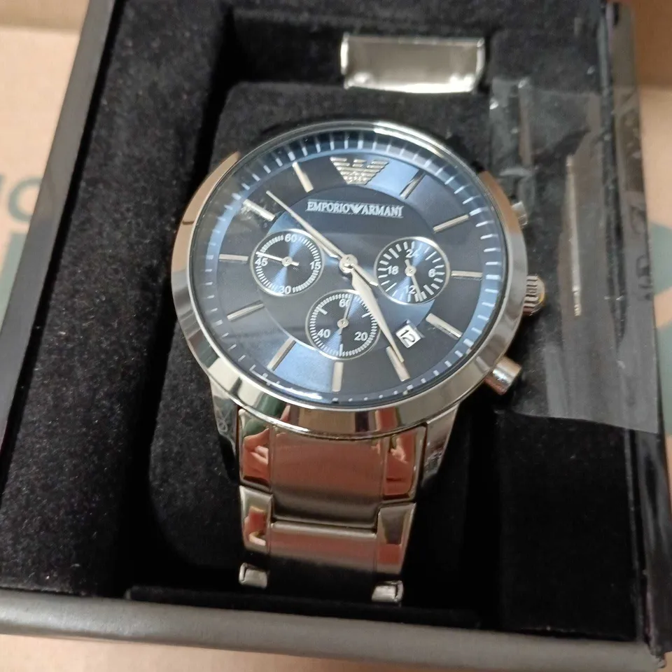 BOXED EMPORIO ARMANI CHRONOGRAPH WATCH WITH NAVY FACE (AR-1819)