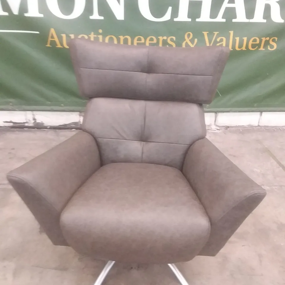 QUALITY BRITISH DESIGNER LOUNGE CO. JACOB SWIVEL CHAIR GREY LEATHER