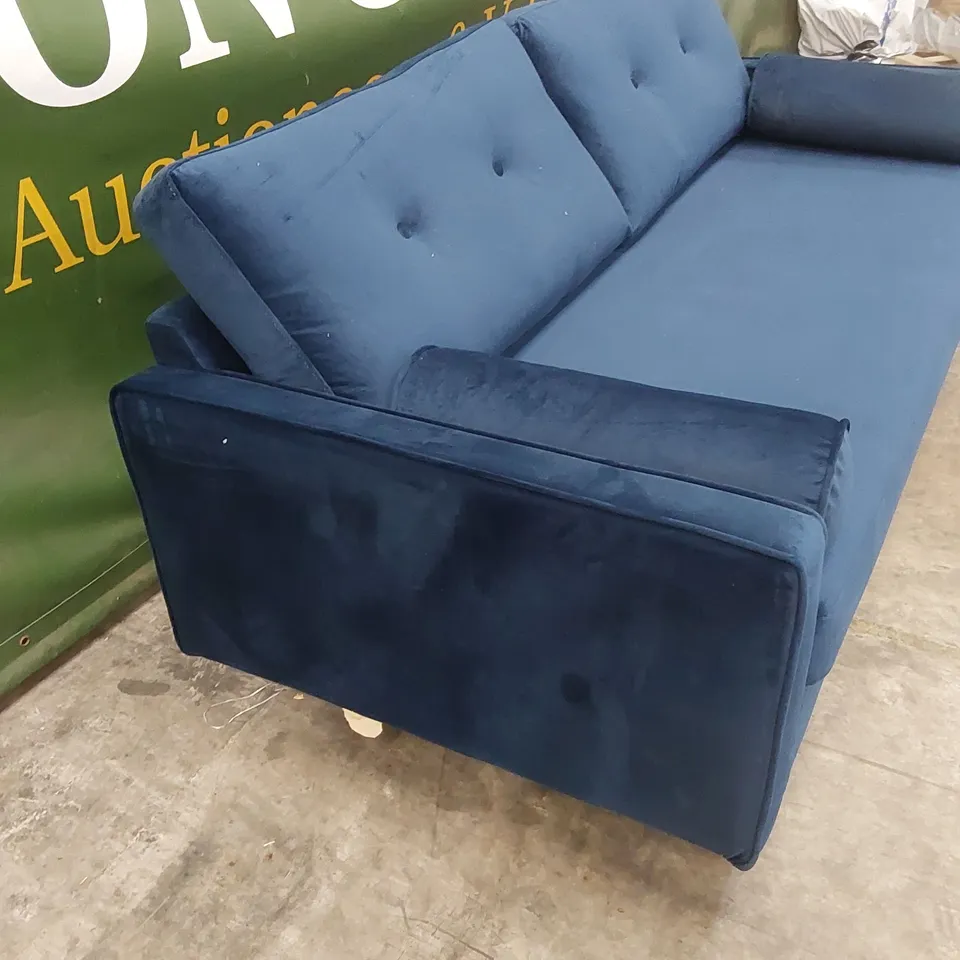 JACQUELYN 3 SEATER UPHOLSTERED SOFA - NAVY VELVET